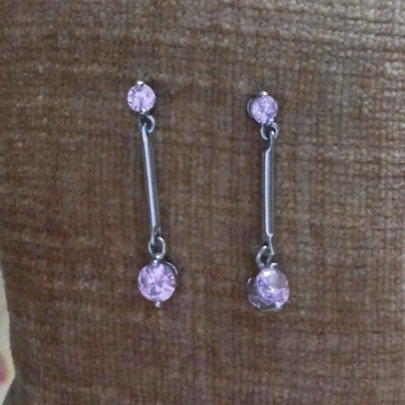 Silver Tone Pink Quartz Dangle Post Earrings - Picture 1 of 7